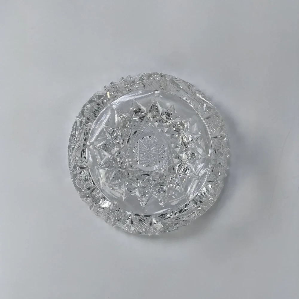 Vtg American Cut Glass Pedestal Bowl Pinwheel Starburst Sawtooth Footed Crystal